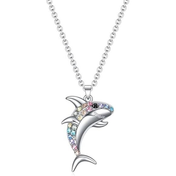 Silver Shark Rainbow Necklace for Girls Women Gift Jewelry Fashion - Picture 6 of 6